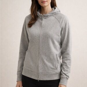 Escada Cotton Zip-Up Hoodie Size L Grey Pockets Stretch Cozy Casual Neutral